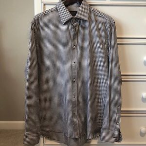 Zara white + choc brown patterned shirt